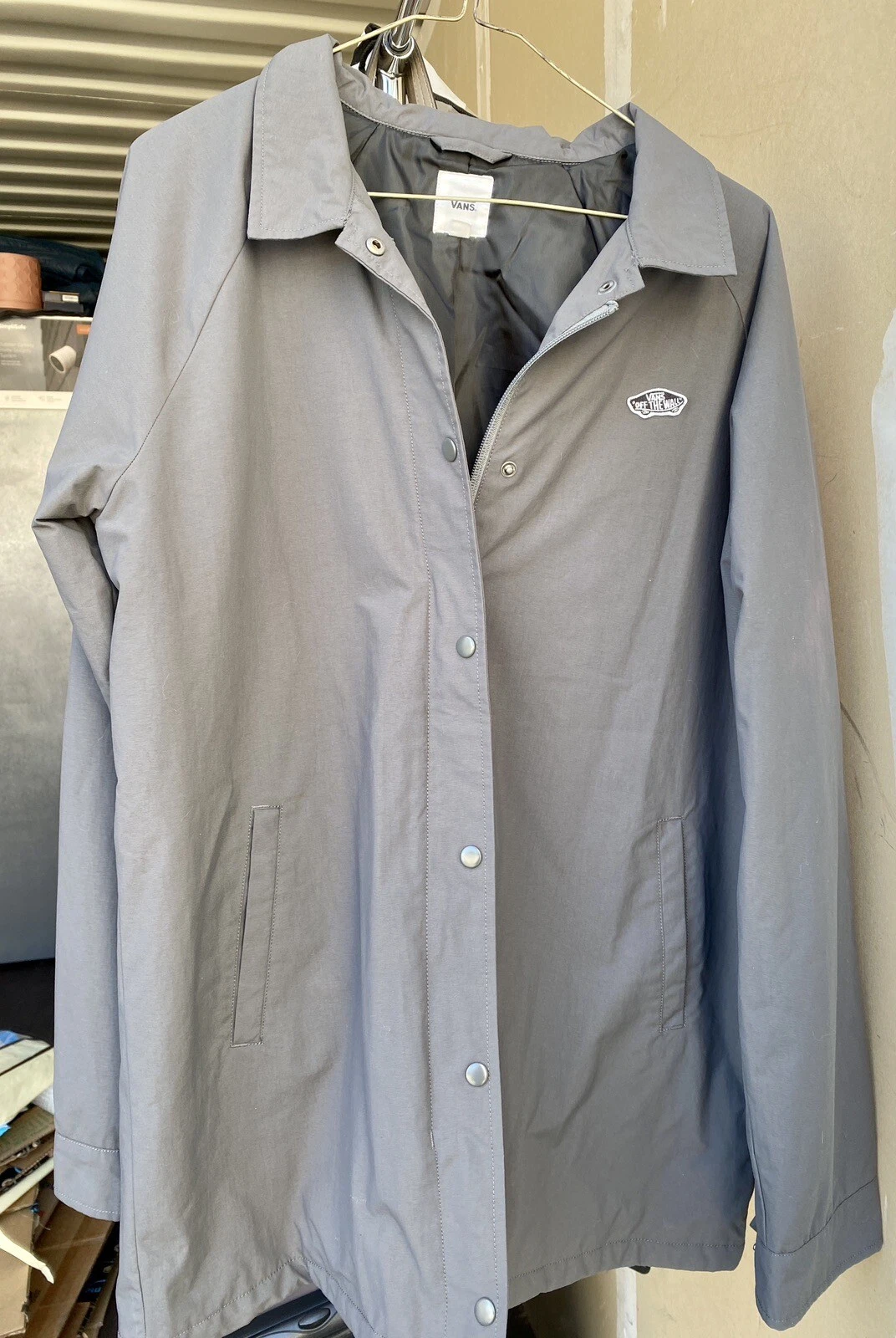 Giacca Lunga VANS Thanks Coach Grigia Grigia Da Uomo Taglia Large Bottone Cerniera VN0A3AOA107