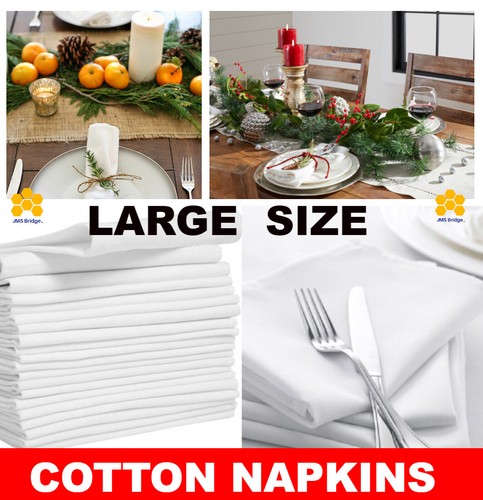 Cotton Napkins Table Linen Dinner White Cloth for Hotel Wedding Party Large Size - Picture 3 of 7