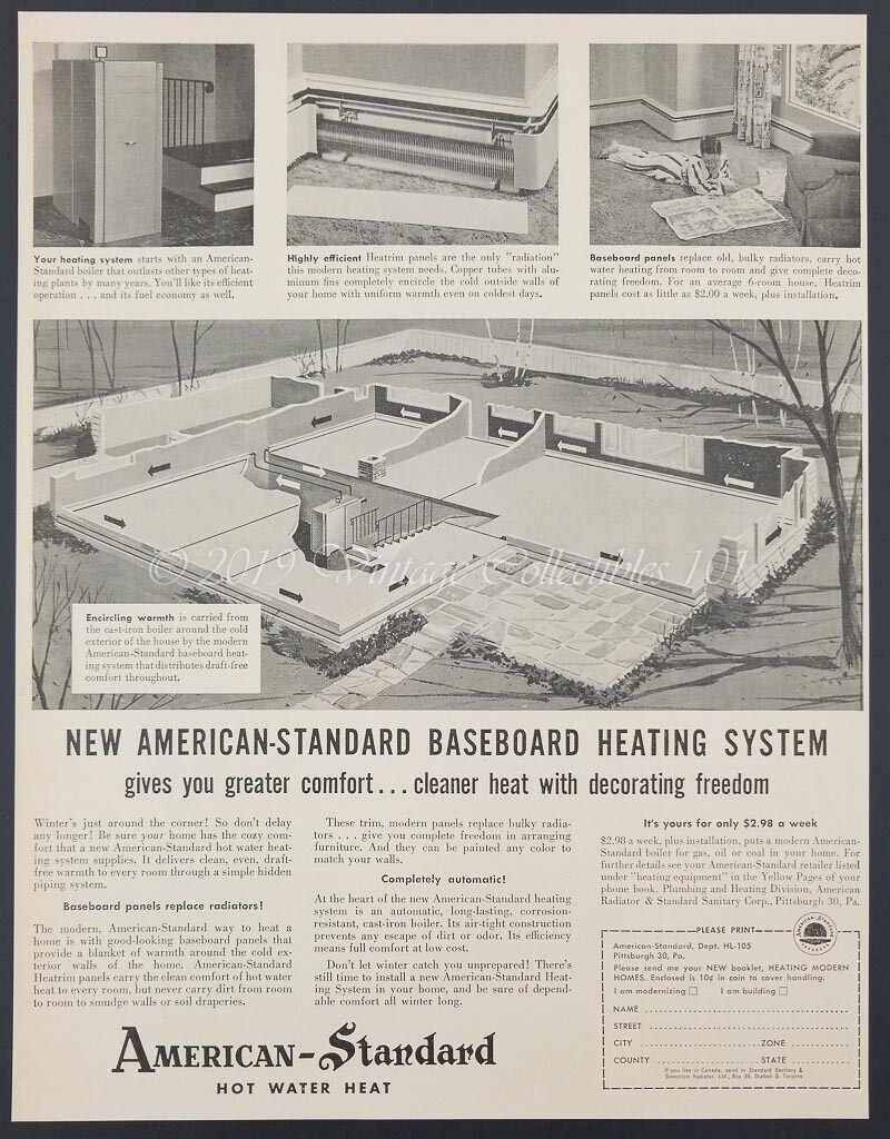 1955 American Standard Baseboard Heating System Home art decor vintage  print ad | eBay