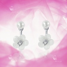 925 silver earrings simulated diamond flower pearl stud kids children's jewelry