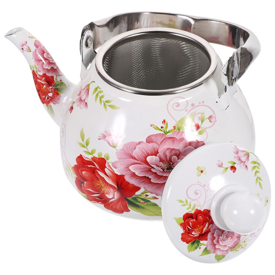 Enamel Kettle Floral Pattern Tea Kettle Stovetop Decorative Teapot Tea