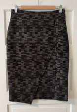 Anthropologie Maeve Bobbie Black/Grey Faux Wrap Asymmetrical Pencil Skirt Sz S