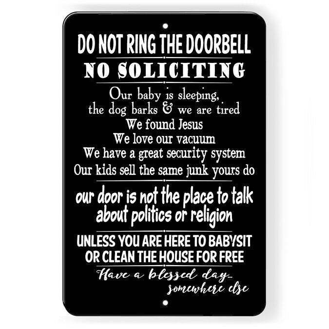Do Not Ring Bell No Soliciting Baby Sleeping Funny Sign / Decal   /  Sf024