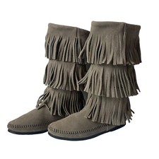 Minnetonka women s three layers fringe mid-calf suede pull on boots size 6