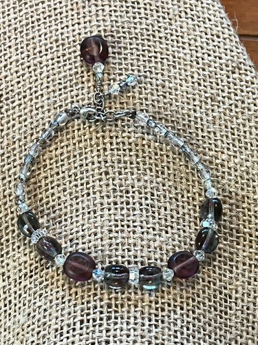 Sterling silver glass bead bracelet Aurora Borealis beads adjustable 8" - Picture 3 of 3