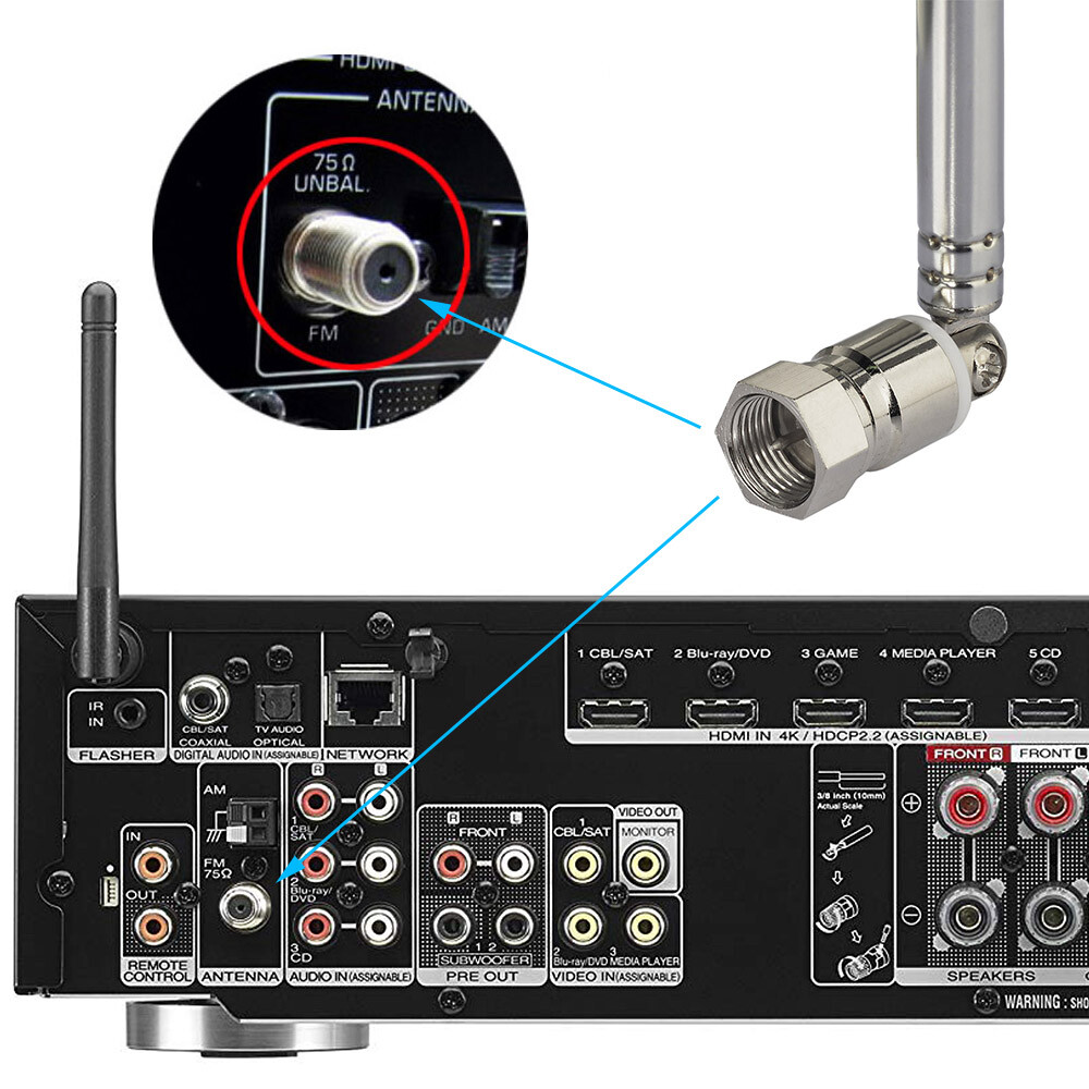 75Ω Unbal Telescopic Aerial FM Radio Antenna&F TV/3.5 Adapter BoseWave