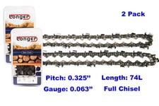 2pcs 18'' Chainsaw Chain Blade Full Chisel .325 Pitch .063 Gauge 74 DL For STIHL
