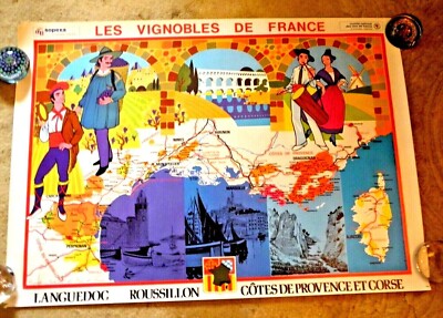 LOVELY ILLUSTRATED MAP  VIGNOBLE VINEYARDS OF FRANCE COTES DE PROVENCE CORSE
