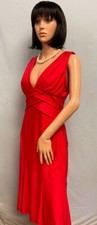 MARINA Cherry Red Pleated Stretch Sleeveless Dress 8 NWT