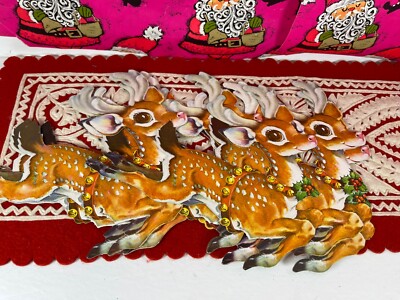 Vintage Dennison Reindeer Cutout Window Hangings-Mid Century-kitschy-one Sided