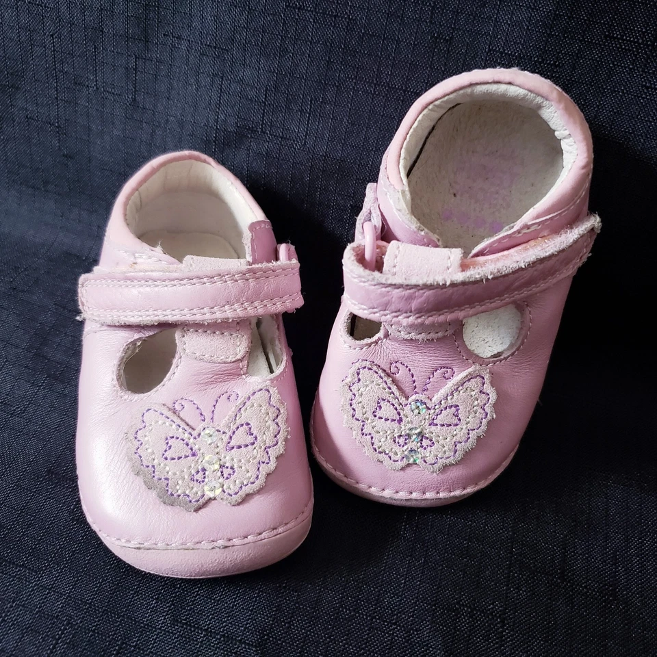 Bebé Talla 2.5W Clarks Rosa Claro-Púrpura Primeros Zapatos Cuero Niño Mariposa Foto 2 de 4