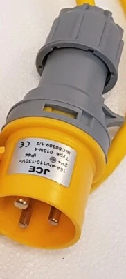 JCE 16A + 32A 110V Yellow 3 Pin Industrial Site Plugs Sockets Couplers IP44
