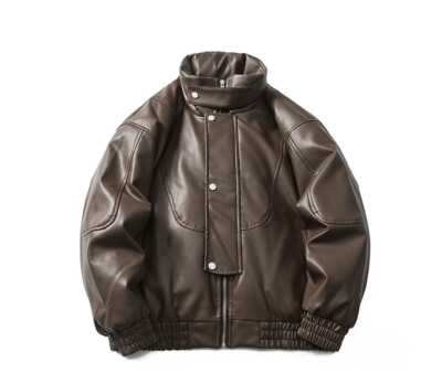 PU Leather Windproof Warm Down Jacket for Men in Winter Loose 90 