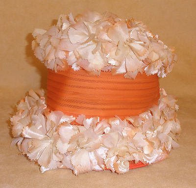 Vintage Peaches & Cream Floral Hat w/ Orange Ruched Banding  display picture 1