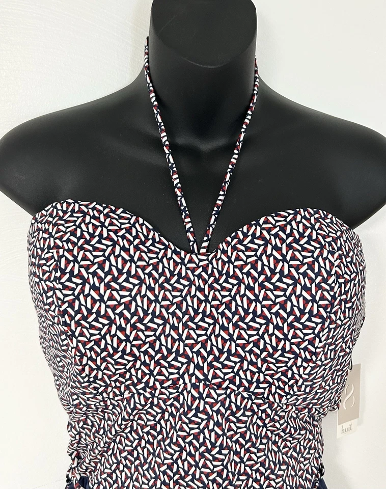 HUIT Marine 1 Piece Swim Suit 38D Navy Red Geometric NWT CRO-01 - Image 4 of 4