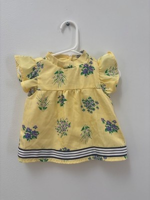 Janie & Jack Baby Girls Yellow Floral Dress 12-18 Months Polyester Short Sleeve