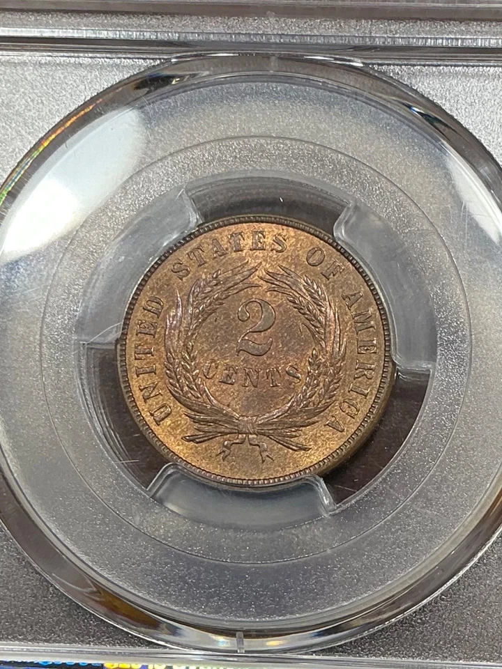 PCGS MS65RB CAC 1868 TWO CENT PIECE SUPER CHOICE RED BROWN - Image 2 of 3
