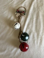 Christmas Jingle Bell Door Hanger Décor – Red Green White Rustic Rope Holiday