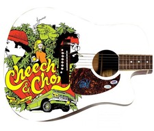 Cheech and Chong Tommy Signed 1/1 Custom Graphics Photo Guitar ACOA PSA
