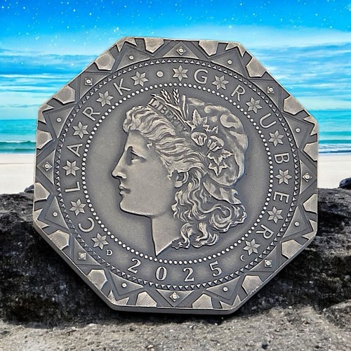 2025 Daniel Carr Clark Gruber $60 Antiqued 1.5 oz Silver Octagon Moonlight Mint - Picture 3 of 4