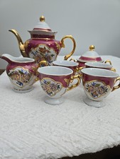 Vintage Hand-Painted Porcelain Tea Set Gold  Floral Design Demitasse Cups