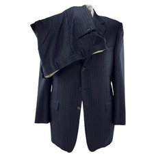 Hickey Freeman Navy Gray Chalkstripe Madison Wool 2-Piece Suit Men's 42L 34x31