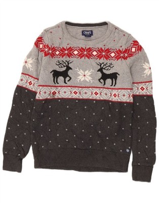 Chaps Herren U-Boot Ausschnitt Pullover Sweater Small Grau Fair Isle Baumwolle CV12