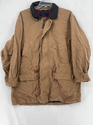 GFC Coat Mens Size Large Color Tan Long Sleeves Heavy Button Pockets 100% Cotton