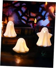 Ceramics Small Figurine, 3PCS Light Up Decor, Small LED Halloween Ghost White