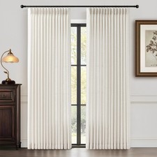 Pinch Pleated Linen Curtains 84 Inches Long for Living Room, Natural Light Fi...