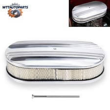 12 Oval Half Finned Air Cleaner Chrome W Washable Filter For Chevy Ford Mopar