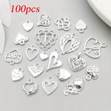 100Pcs Silver Heart Alloy Charms Pendants for DIY Bracelet Necklace Earring