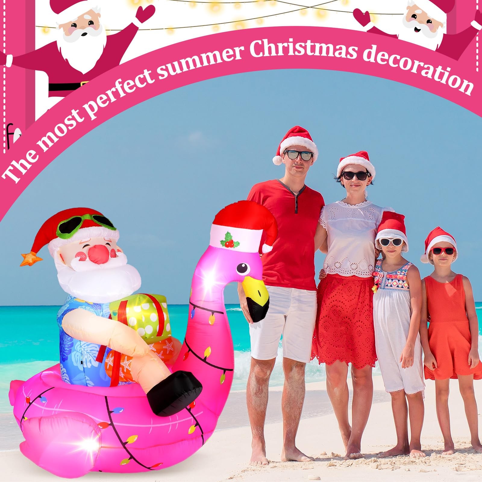 5ft Christmas Inflatable Santa on Flamingo Decoration Hawaiian Christmas Infl...