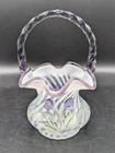 Fenton 90th Anniversary Iridescent Opalescent Glass Basket Hand Painted Signed