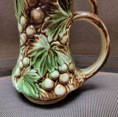 Vintage McCoy Ewer Grapes & Leaves Green-Brown Vase Pitcher Triple