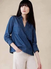 NWT Banana Republic Factory Denim Band Hem Shirt XL Dark Wash Popover Top Cotton