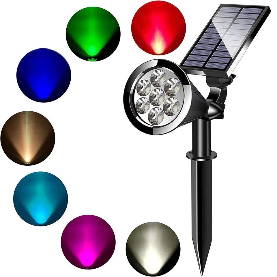 Solar RGB 7Color Change Spotlight Outdoor Garden Security Pathway Lawn Wall Lamp - Image 4 of 4