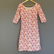 Vtg 90s Handmade Floral Tunic Dress Red White XS/S Side Slits Lined Boho