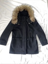 Nine West Black Hooded Faux-Fur Trim Zip/ Snap Pea Coat Sz Large