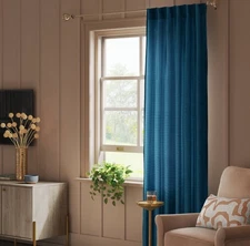 NWT~ Threshold 34" x 63" Light Filtering Pebble Satin Curtain Panel Blue Luxe 77