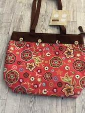 Longaberger Reversible Convertible Pretty in Pink/Brown Floral Tote Bag 3 in 1