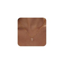 CZ Cross Necklace for Women Dainty Gold Necklace 14K Gold Plated Tiny Cross Pend