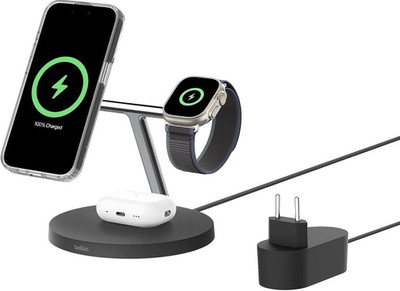 Belkin 3-in-1 Ladestation Qi2 MagSafe für iPhone, Apple Watch, AirPods, Schwarz