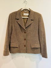 Vintage Max Mara Italy Virgin Wool Skirt  Suit Taupe Camel BirdsEye EU 48 US 14