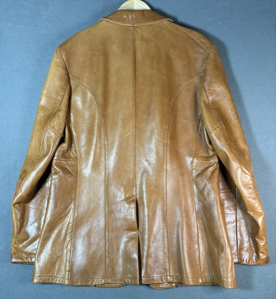 Blazer Chaqueta de Cuero Vintage Años 70 Para Hombre L 2 Abotonados Abrigo Deportivo Marrón Camel Foto 2 de 4