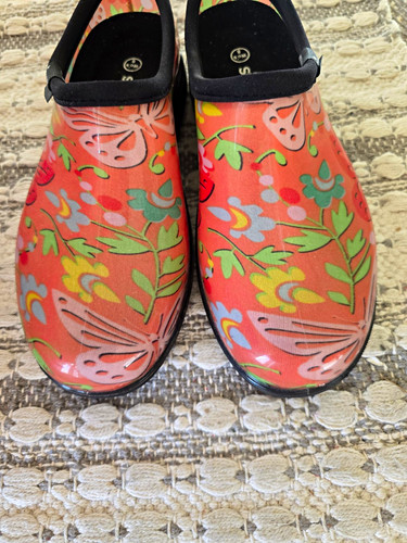 Sloggers Women's Garden Clogs Size 8 Orange Multicolor Floral Print Slip-On