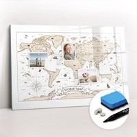 Premium Magnetwand Glas Mit Marker Schwamm Magneten Vintage Weltkarte 90X60 Cm