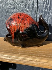 Vtg Canuck Pottery Whale souvenir  Red & Black Dish Ashtray 1970s Niagara Falls