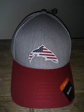 New Simms Brand Trucker Hat - USA Catch American Flag Salmon Fish Logo Men's Cap