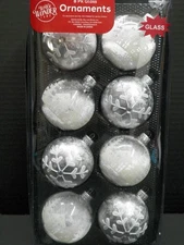 Winter Wonder Lane 8-Pack Woodsy Silver Glass House Snowflakes Ornaments